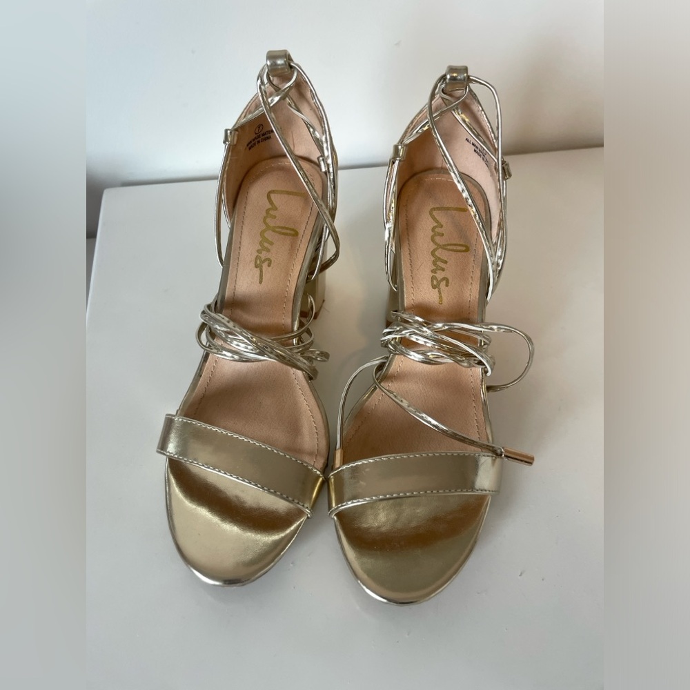 Lulus Gold Tie Ankle Heel
